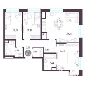 3-к квартира, строящийся дом, 80м2, 10/10 этаж