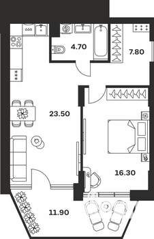 1-к квартира, вторичка, 64м2, 1/9 этаж