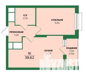 1-к квартира, строящийся дом, 40м2, 5/25 этаж