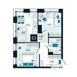 2-к квартира, вторичка, 48м2, 4/15 этаж