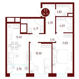 2-к квартира, вторичка, 56м2, 3/10 этаж