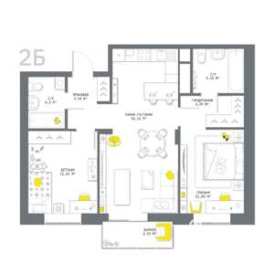 2-к квартира, вторичка, 73м2, 8/25 этаж