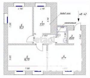 3-к квартира, вторичка, 65м2, 2/4 этаж