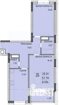 2-к квартира, строящийся дом, 62м2, 3/14 этаж