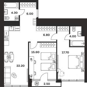2-к квартира, вторичка, 79м2, 3/9 этаж