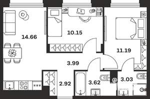 2-к квартира, вторичка, 50м2, 1/9 этаж