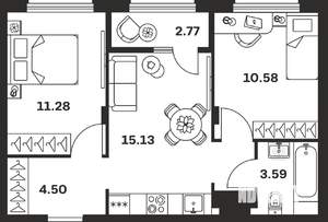 2-к квартира, вторичка, 48м2, 9/9 этаж
