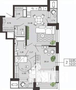 2-к квартира, вторичка, 81м2, 17/21 этаж