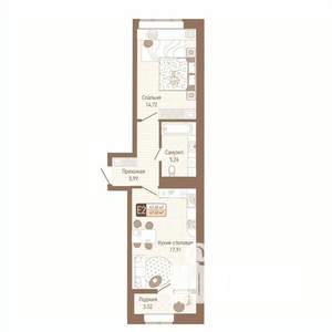 1-к квартира, строящийся дом, 46м2, 10/14 этаж