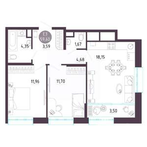 2-к квартира, строящийся дом, 60м2, 3/10 этаж