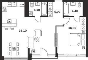 1-к квартира, вторичка, 69м2, 4/9 этаж