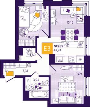 2-к квартира, вторичка, 48м2, 10/14 этаж