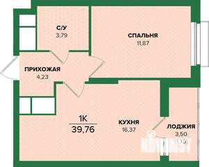 1-к квартира, вторичка, 40м2, 12/25 этаж