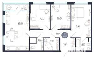 3-к квартира, вторичка, 78м2, 6/25 этаж