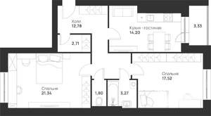 2-к квартира, строящийся дом, 77м2, 2/5 этаж