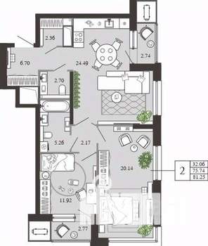2-к квартира, вторичка, 81м2, 18/21 этаж