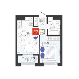 1-к квартира, вторичка, 33м2, 8/19 этаж