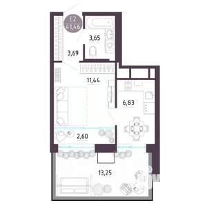 1-к квартира, строящийся дом, 41м2, 1/10 этаж