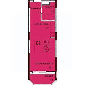 Студия квартира, строящийся дом, 32м2, 17/17 этаж