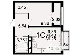 1-к квартира, вторичка, 34м2, 8/18 этаж