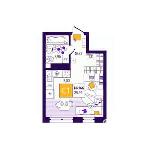Студия квартира, вторичка, 25м2, 10/12 этаж