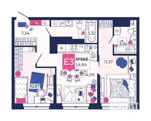 2-к квартира, вторичка, 55м2, 25/25 этаж