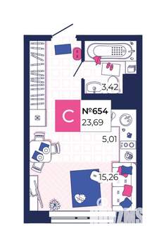 Студия квартира, вторичка, 24м2, 24/25 этаж