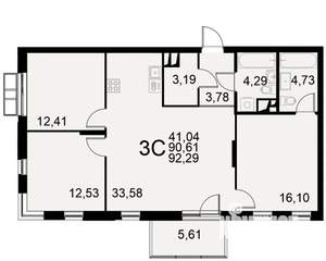 3-к квартира, строящийся дом, 91м2, 4/11 этаж