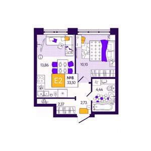 1-к квартира, вторичка, 34м2, 1/12 этаж