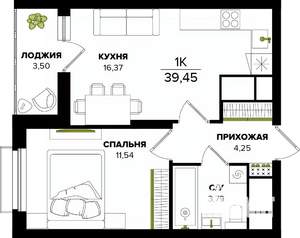 1-к квартира, вторичка, 39м2, 9/25 этаж