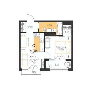 1-к квартира, строящийся дом, 35м2, 2/5 этаж