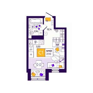 Студия квартира, вторичка, 27м2, 7/12 этаж