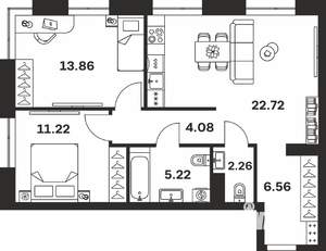 2-к квартира, вторичка, 66м2, 1/7 этаж