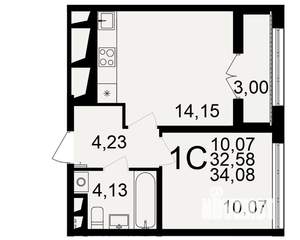 1-к квартира, вторичка, 34м2, 11/18 этаж