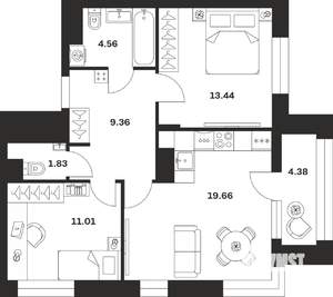2-к квартира, вторичка, 64м2, 2/16 этаж
