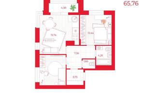 2-к квартира, вторичка, 66м2, 14/16 этаж