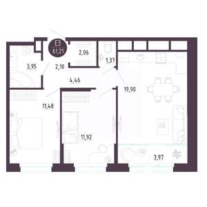 2-к квартира, вторичка, 61м2, 5/10 этаж