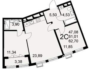 2-к квартира, вторичка, 63м2, 16/16 этаж