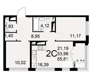 2-к квартира, вторичка, 56м2, 17/25 этаж