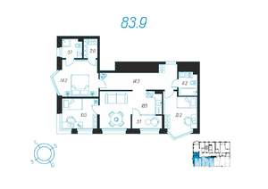 3-к квартира, вторичка, 84м2, 22/24 этаж