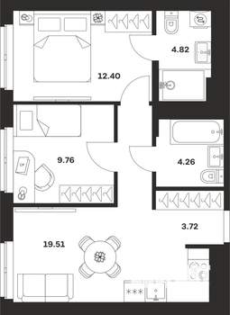 2-к квартира, вторичка, 54м2, 19/25 этаж