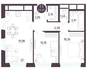 2-к квартира, вторичка, 54м2, 10/10 этаж