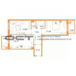 2-к квартира, вторичка, 68м2, 7/8 этаж