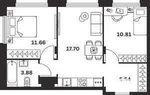 2-к квартира, вторичка, 50м2, 1/9 этаж