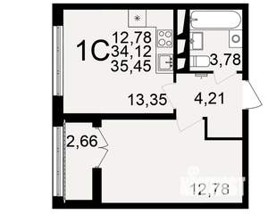 1-к квартира, строящийся дом, 34м2, 13/18 этаж