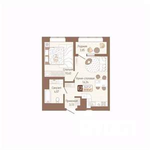 1-к квартира, строящийся дом, 36м2, 8/14 этаж