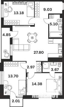 3-к квартира, вторичка, 97м2, 3/4 этаж