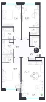 3-к квартира, строящийся дом, 112м2, 5/8 этаж