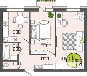 2-к квартира, строящийся дом, 45м2, 3/3 этаж