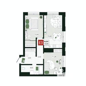 2-к квартира, вторичка, 56м2, 16/19 этаж